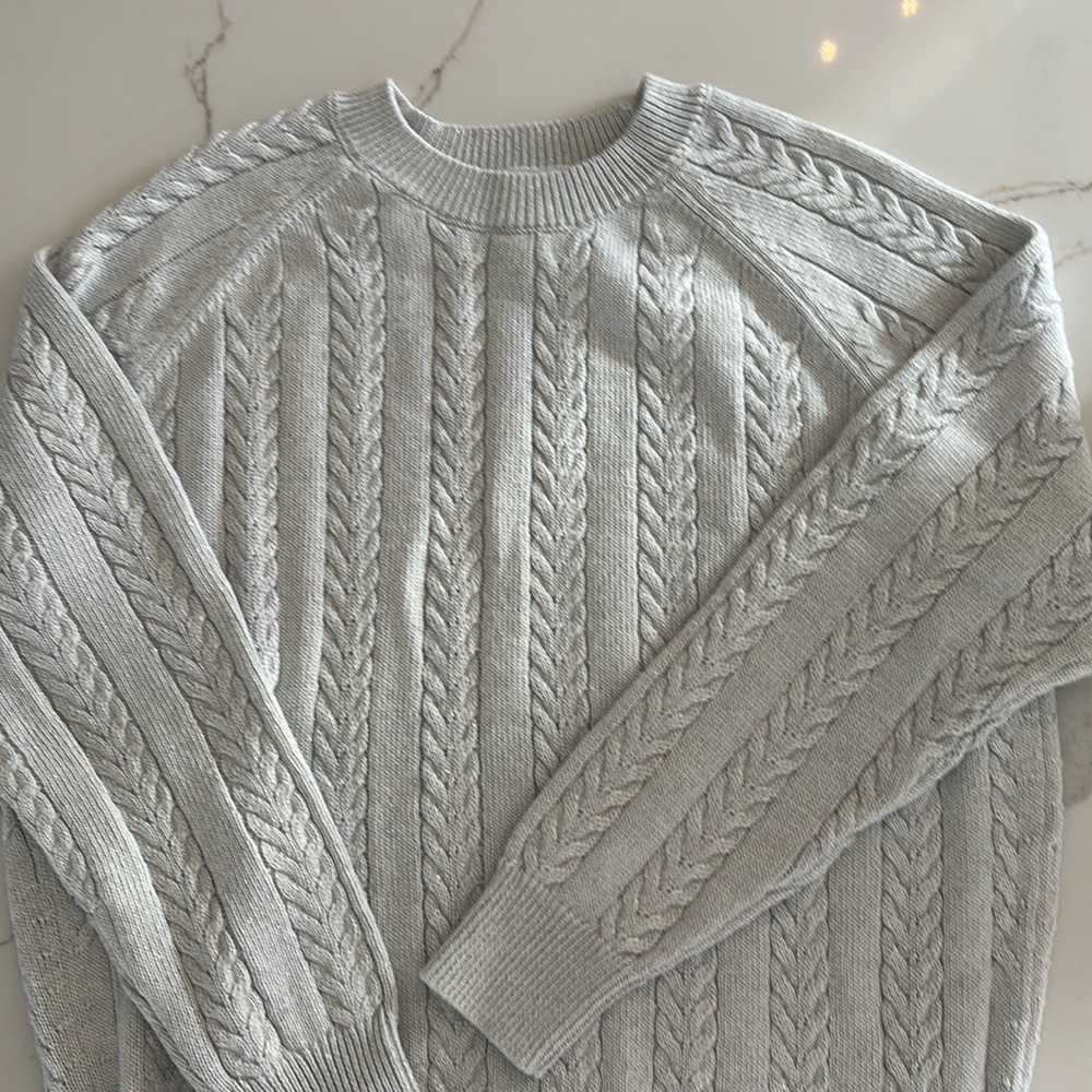 Silver holiday cable knit sweater